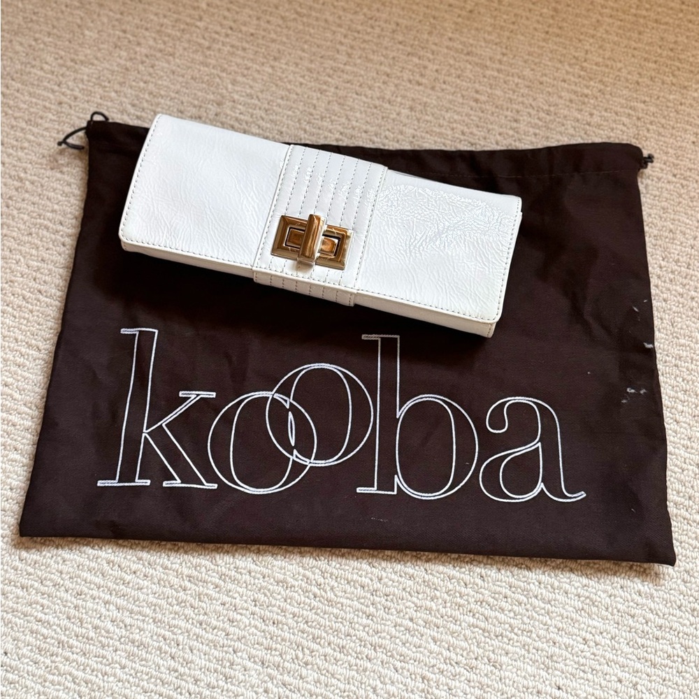 Kooba Penelope White Patent Leather Clutch Removable Chain Strap